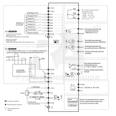 Схема подключения ПЧ VFD4A8MS21AFSAA  фото