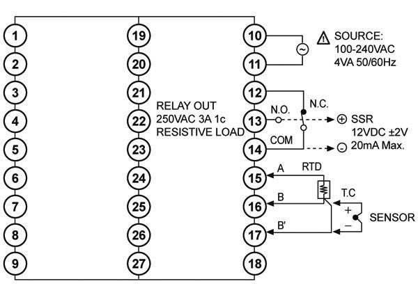 Схема подключения температурных контроллеров Autonics TAM