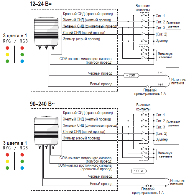 Схема подключения светодиодных сигнальных ламп MS115M