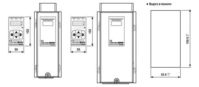 Размеры DPU1 для конфигурации с дистанционным устройством индикации и интерфейсом RS485