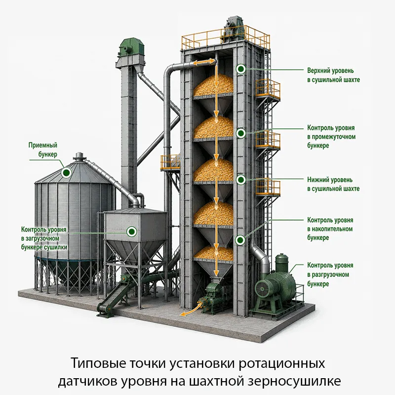 Особенности применения ротационных датчиков уровня в зерносушилках