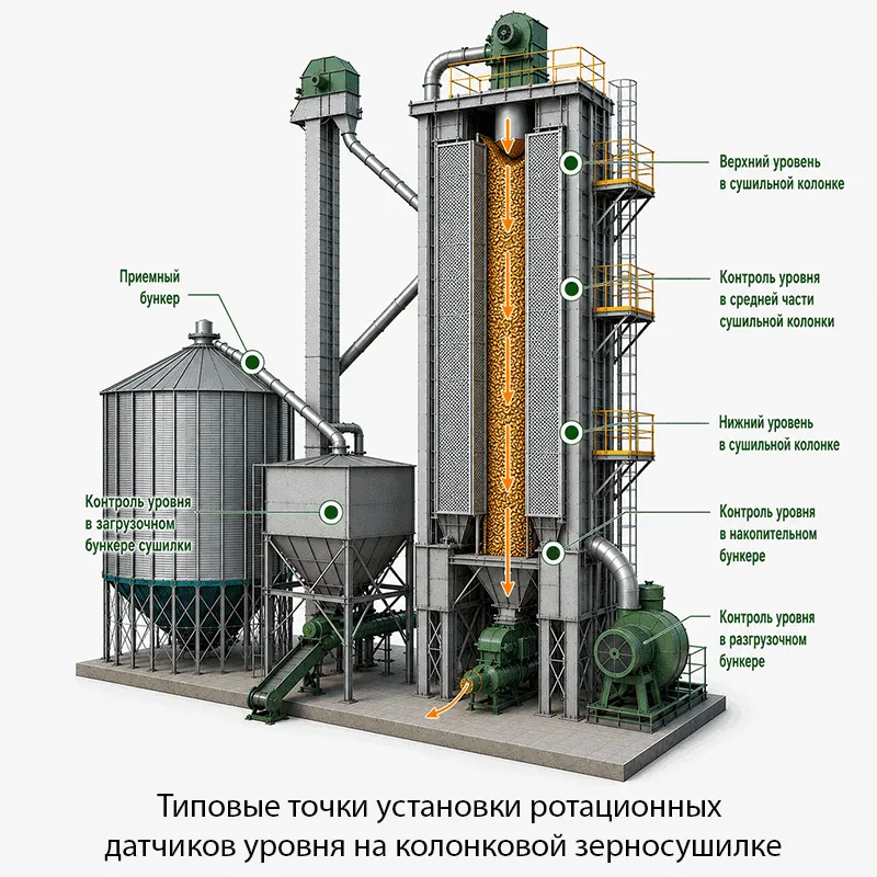 Особенности применения ротационных датчиков уровня в зерносушилках