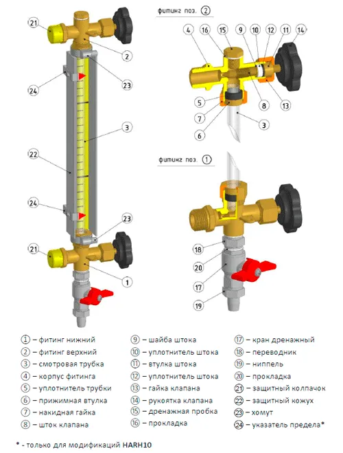Устройство визуального указателя уровня ILL-BP-A20-P2500-BRG1/2-NBR-PN04-DN15-HARH10 