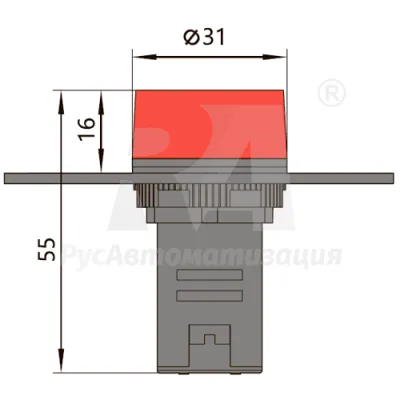 Габаритные размеры ND16-22FS красный AC/DC24В фото