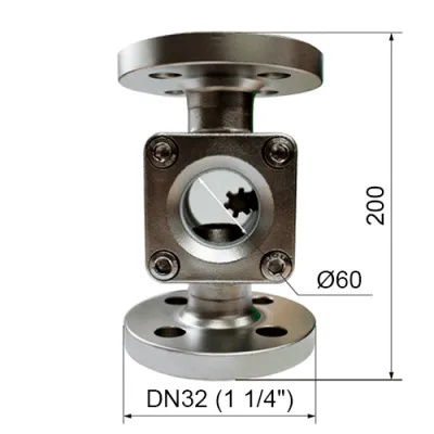 Габаритные размеры FI-FL41-206-DN32-316-PTFE-BO-PT фото