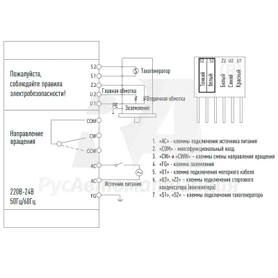 Схема расположения и назначение контактов регулятора скорости FS-02 MCU-120  фото
