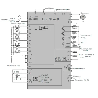 Схема подключения ПЧ ESQ-500-4T2800G/3150P  фото