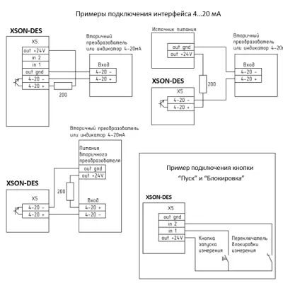 Примеры схем подключения уровнемера XSON-DES1-L2P-T1  фото