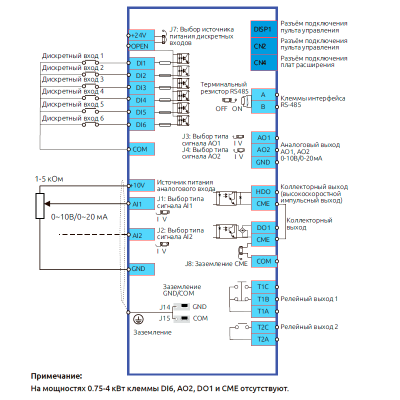 Схема подключения ПЧ ESQ-770-4T3150G/3550P  фото