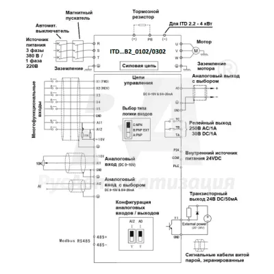 Схема подключения ПЧ ITD112U43B2_0302 + H0-EXDP  фото